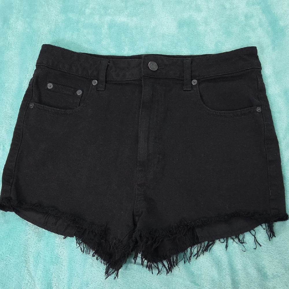 TALULA, Black Jean Shorts with Frayed Hem